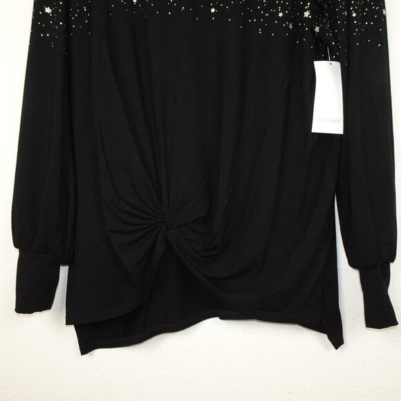 Karen Kane Twist Front Knot Top Women's Plus Size 1X Black Star Print Made USA - Picture 3 of 10